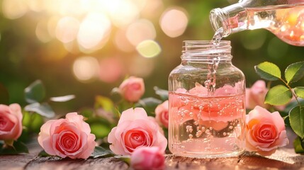 Sticker - Organic Rose Water Being Poured into Glass Jar