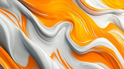 Poster - Orange and white paint mixing together creating a wavy and flowy abstract pattern. Perfect for backgrounds and creative projects