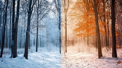 vertically split contrasting seasons in natural landscape photography