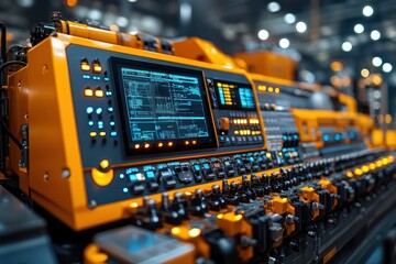 Close-up of a control panel on an industrial machine with a digital display.