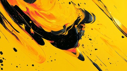 Poster - Vibrant black and yellow paint swirls in a modern abstract design, adding creativity and flair to any project