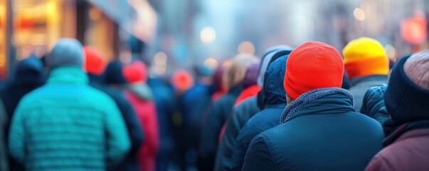 Large crowds of eager shoppers line up early in the morning outside a retail store in the city anticipating major discounts and deals for the annual Black Friday sales event