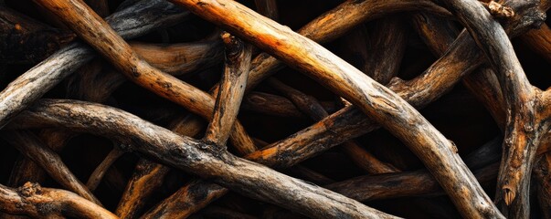 Canvas Print - Captivating close-up of intertwined branches, showcasing the beauty and complexity of nature's design with its intricate patterns and textures