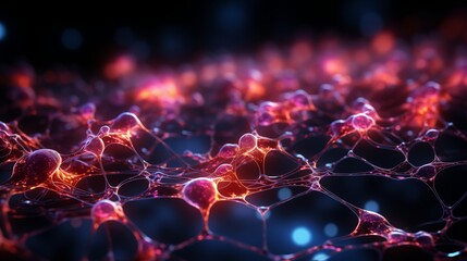 glowing neon neural net in abstract cosmos with black background