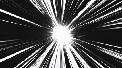 Wall Mural - abstract light speed motion background featuring white lines converging on a bright light source at 