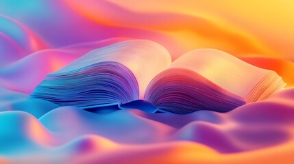 Wall Mural - vibrant gradient abstract 3d illustration for world book day featuring an open book with flowing pag