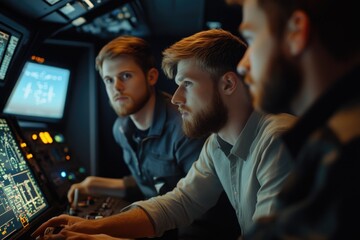 Wall Mural - two people seated in front of a computer screen, possibly working or gaming