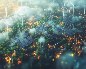 Poster - A stunning depiction of solar panels and wind turbines in unity, representing cuttingedge sustainable green energy solutions for a cleaner future