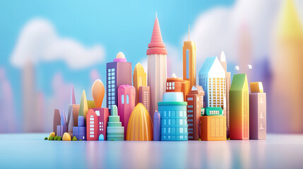 Wall Mural - Colorful 3d cartoon modern city skyline