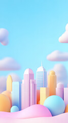 Wall Mural - Colorful 3d cartoon modern city skyline