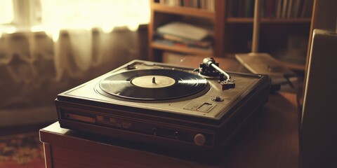 Wall Mural - A vintage turntable playing a record.