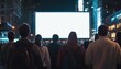 © Anastasiia - Crowd gathers to watch blank LED billboard in lively night city street
