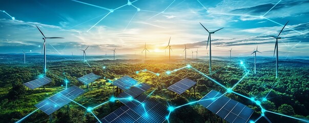 Poster - A compelling ecofriendly concept featuring sustainable energy solutions like solar panels and wind turbines, symbolizing a greener future