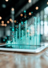 Leinwandbilder - Close-Up of Business Graphs on Tablet Screen with Futuristic Data Visualization in Modern Office Setting
