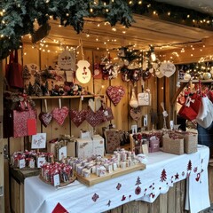 Christmas market stalls with festive handmade gifts