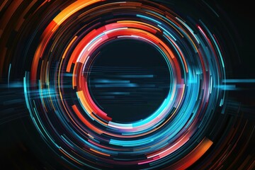 Wall Mural - abstract technology background with glowing round shapes forming a tunnel with copy space in the cen