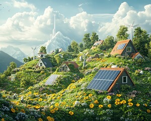 Leinwandbilder - Innovative sustainable energy solutions for a greener future, showcasing ecofriendly technologies and renewable resources in a vibrant landscape