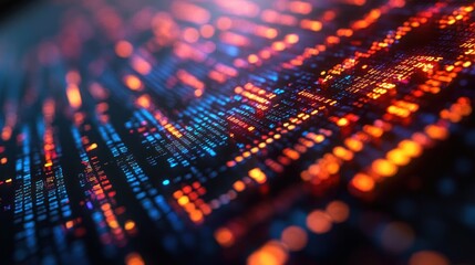 Abstract digital background with glowing lines of binary code.