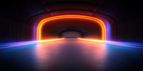 Wall Mural - Neon Light Tunnel in Dark Environment