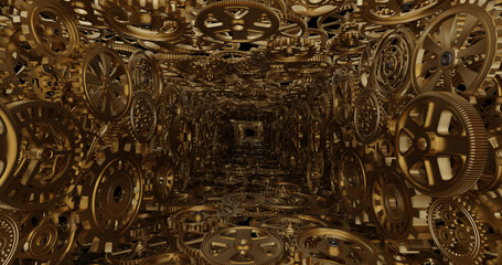 Wall Mural - corridor made from gears. steam punk background