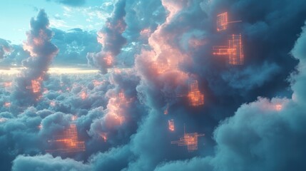 Canvas Print - Cloud architecture platform. Internet infrastructure concept. Abstract technology background. Generative AI