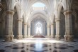 © Chayon Creative - A beautiful fantasy interior of an empty throne room, with a marble floor featuring intricate patterns and silver trim