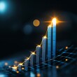 © Petchladda - Abstract financial graphic illustrating growth with glowing bar charts against a dark background, symbolizing success and data analysis in business.