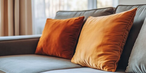 Comfortable Living Room Scene with Two Pillows on a Couch