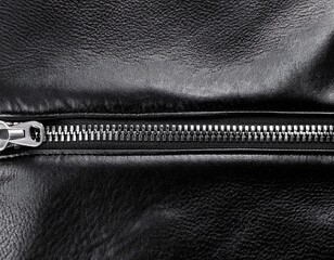 Shiny silver metal zipper on a fashionable brown leather jacket.generative ai