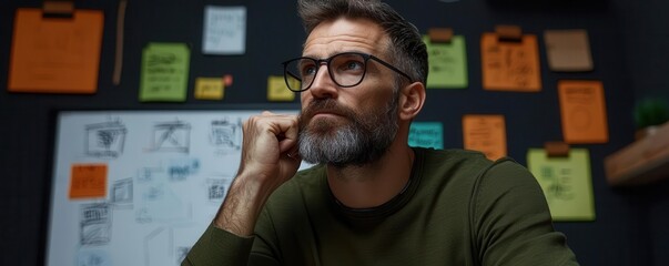 Programmer in a tech startup office, surrounded by whiteboards filled with project ideas and diagrams, programmer, startup office