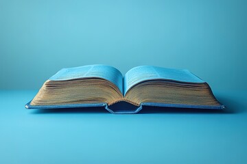 A blue open book with a blue cover