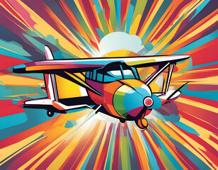 Wall Mural - colorful airplane with cool isolated pop art style background