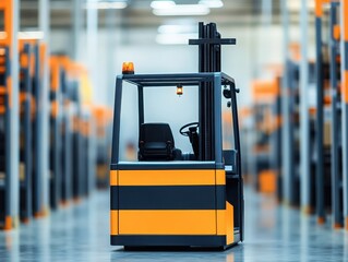 A modern and efficient forklift in a spacious warehouse, designed for enhanced material handling and logistics operations.