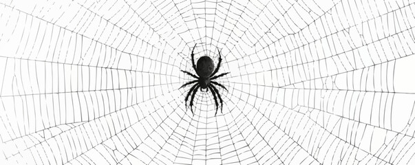Spider web with a spider in the center on a white background. Vector flat isolated.
