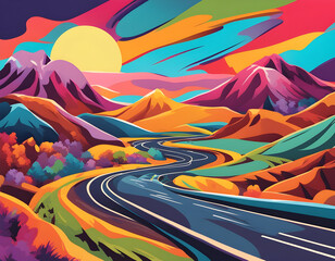 Wall Mural - colorful highway  with cool isolated pop art style background