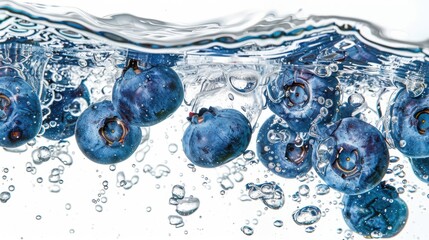 Fresh blueberry with water splash in air