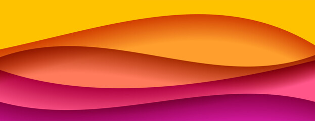 Wall Mural - yellow and pink gradient layered wave paper background