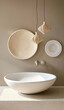 © DP - This elegant bathroom scene showcases a modern design with a stylish basin and woven wall decor