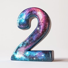 3D number 2 with galaxy print realistic modern design, soft lighting, white background