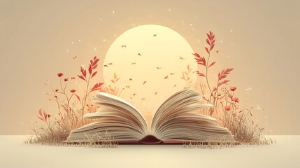 Wall Mural - elegant world book day concept showcasing a stylized open book with delicate line art and subtle gra