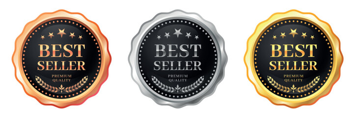 Wall Mural - best seller luxury label. premium quality round badges with golden stars and ribbons for product pac