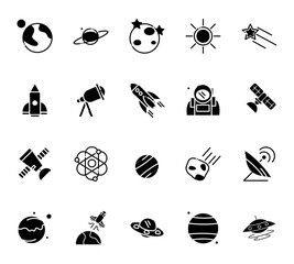 set of black and white astronomy icon