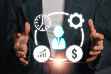 Wall Mural - visual representation of project management with digital icons symbolizing efficiency, growth, and f
