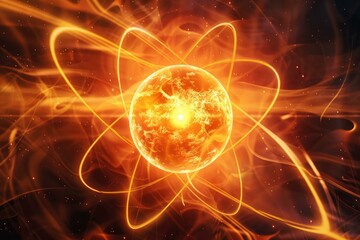 Wall Mural - Abstract image of planet earth exploding with nuclear energy surrounded by swirling orange plasma