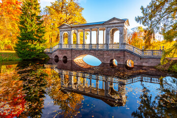 Marble bridge in autumn in Catherine park, Tsarskoe Selo (Pushkin), Saint Petersburg, Russia