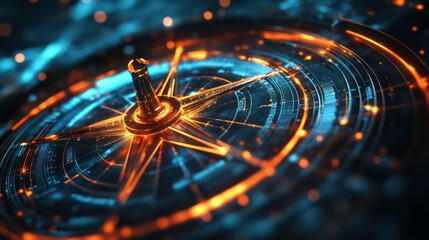 Wall Mural - a glowing compass with a digital, futuristic, design.
