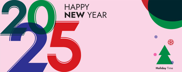 Wall Mural - Creative concept of 2025 Happy New Year greeting banner. Minimalist trendy with snowflake, elements for celebration, header for website, decoration, branding