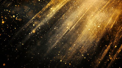 Wall Mural - abstract background with golden glitter and light rays on black.