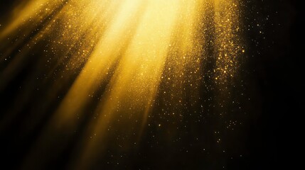 Wall Mural - golden light rays with sparkles on black background.
