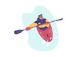 © Kudryavtsev - Vector illustration man on a kayak holding an oar in demi-season clothes, gloves and glasses.